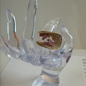 Elegant Gold and Pink Crystal Women's Ring
